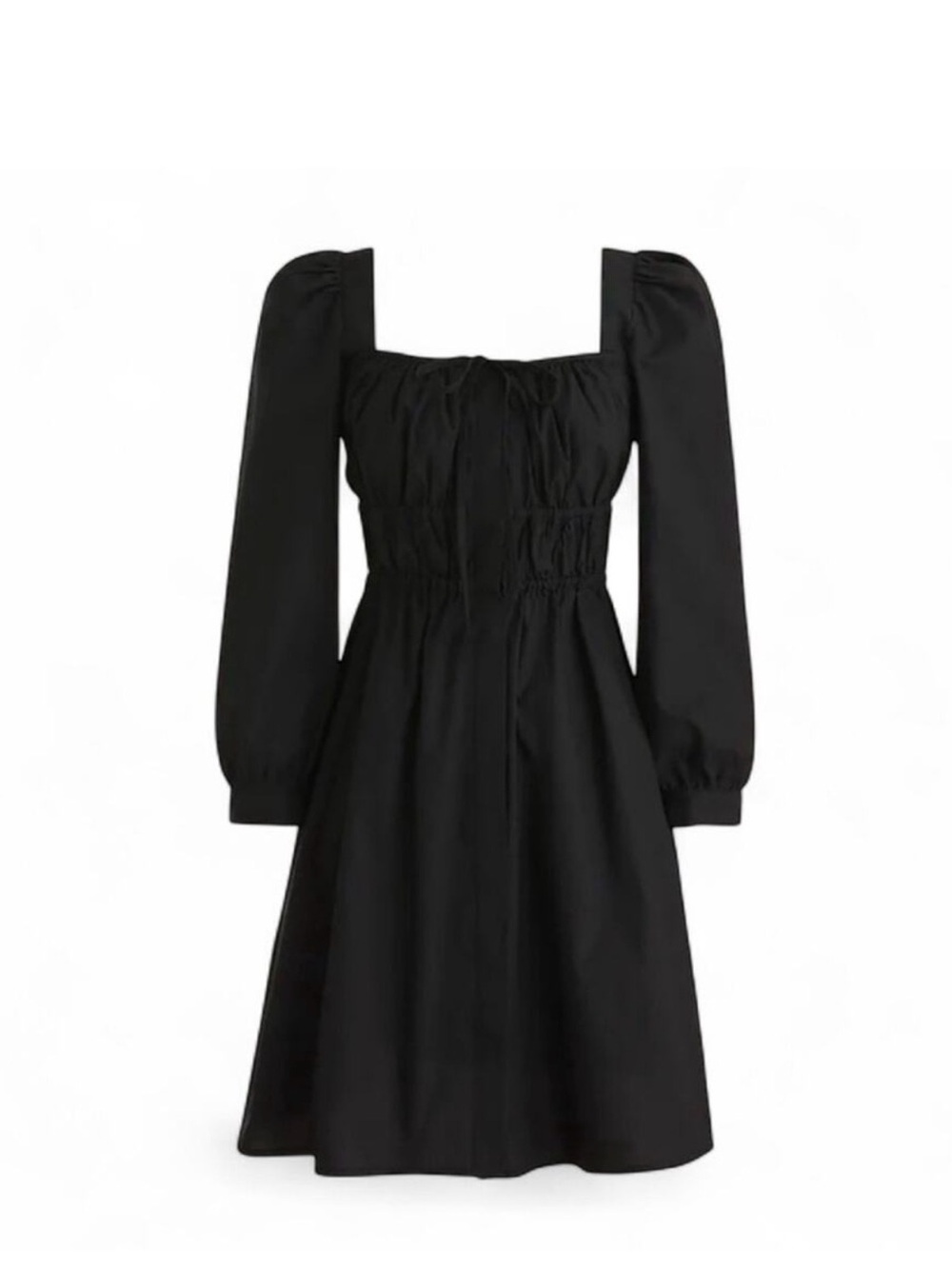 J.Crew cinched waist 100% cotton poplin black square neck mini dress Sz 10